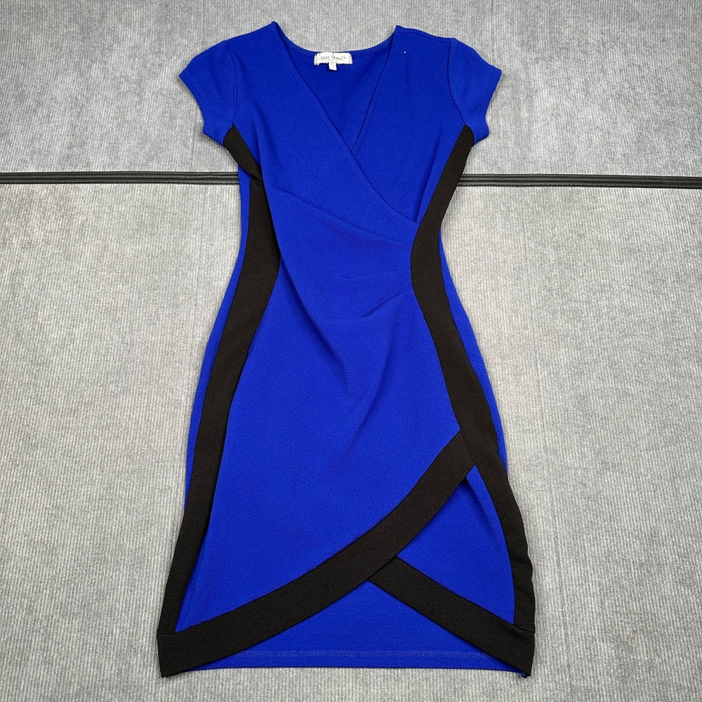 Crave Fame Almost Famous Blue Black Contrast Bodycon Wrap Dress XS Y2k